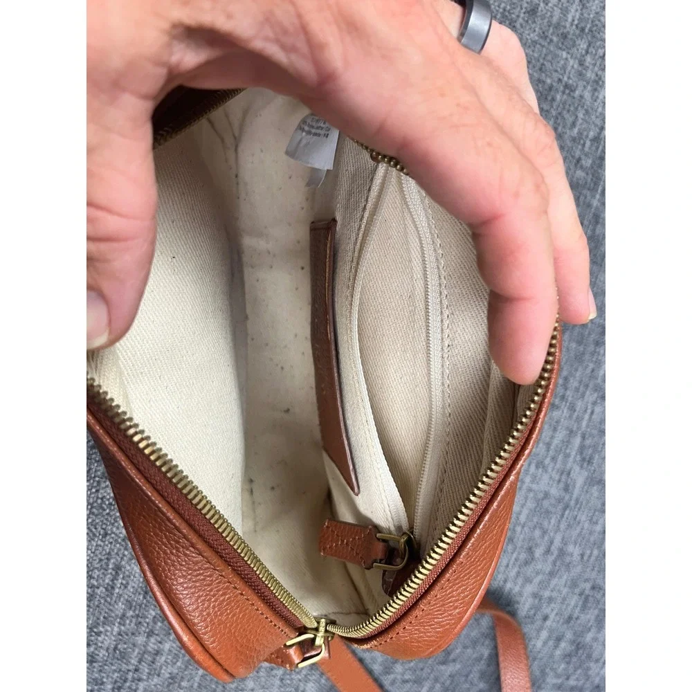 J.Crew Cognac Brown Pebbled Leather Camera Crossbody Bag Brass Hardware